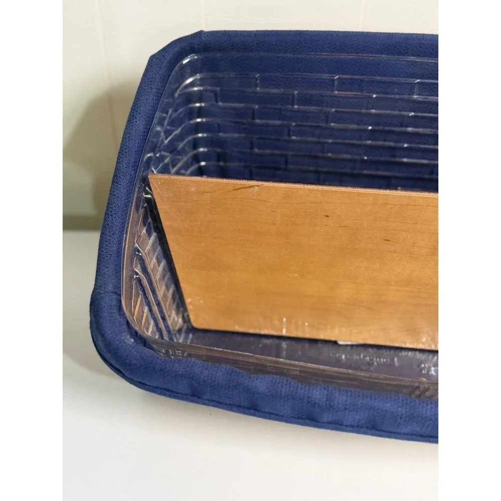 Longaberger Desk Top Organizer Woven Basket Blue Liner Plastic Protector Wood